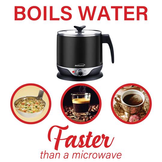 Brentwood 1.9qt. 600-Watt Stainless Steel Cordless Electric Hot Pot Cooker & Food Steamer With Swivel Base